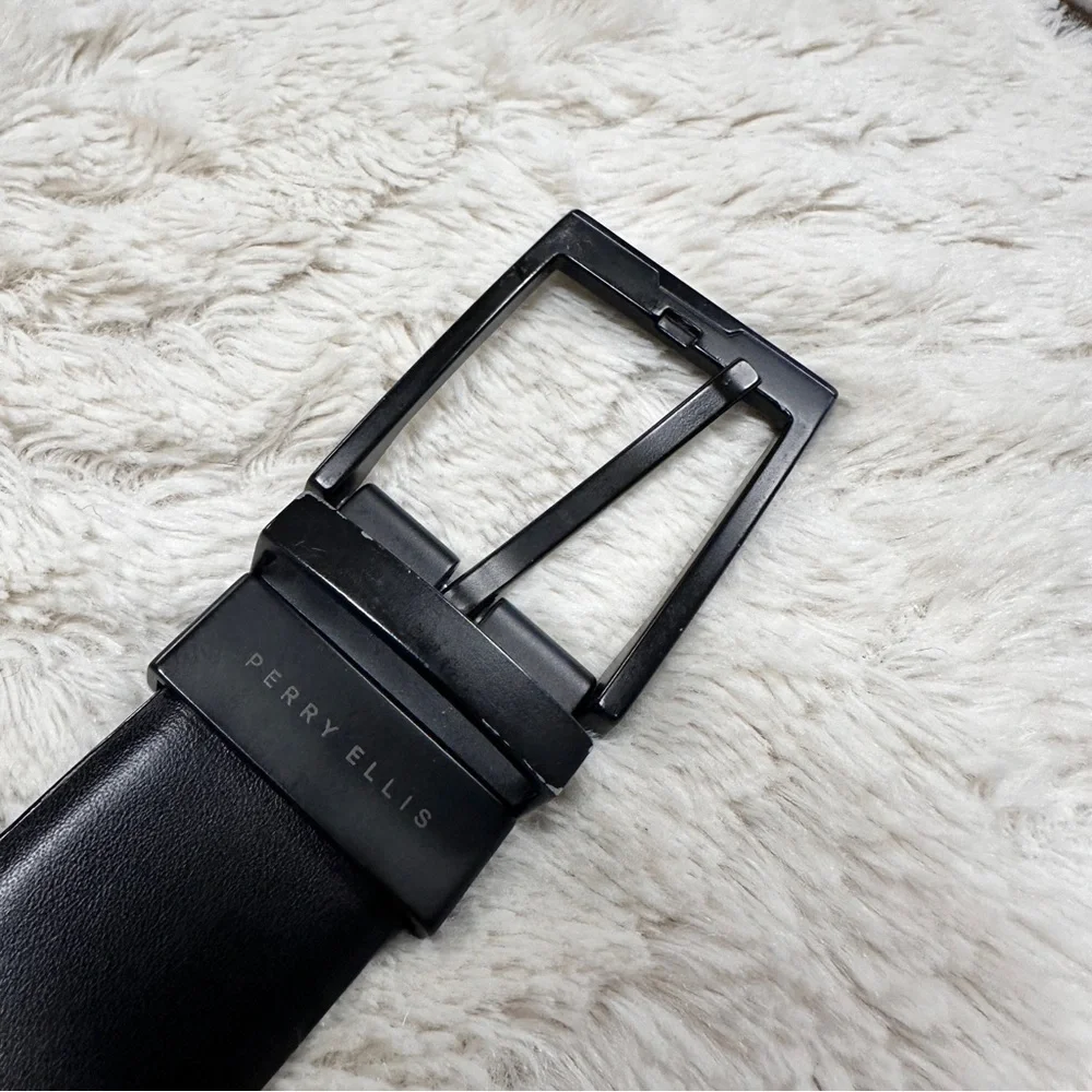 Perry Ellis Men's Black Bonded Leather Elegant Belt, 1.25